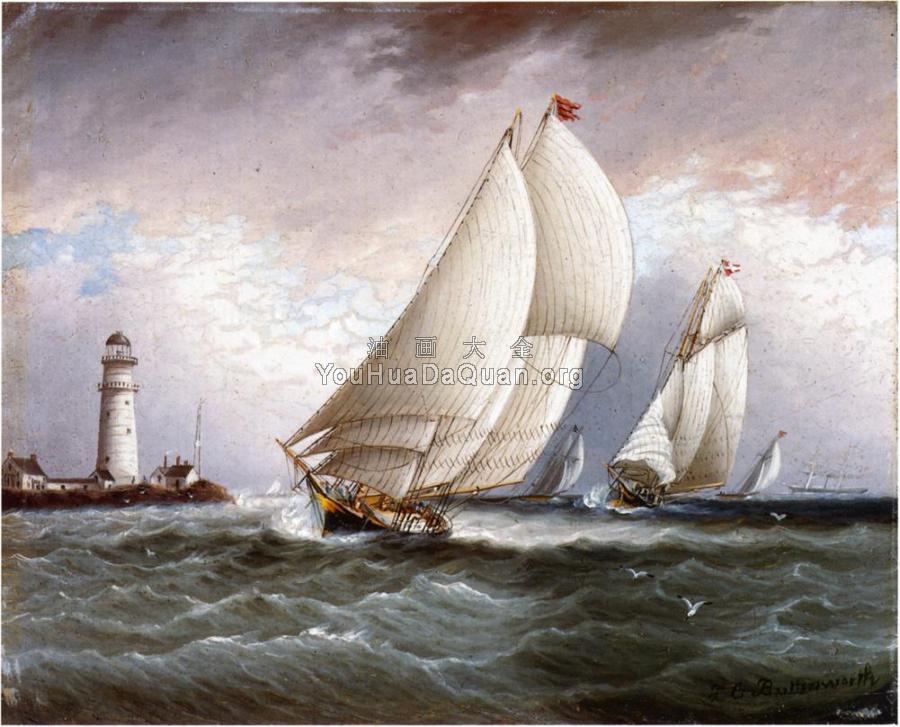 Yacht Race Near Lighthouse - 詹姆斯·E·巴特斯沃思